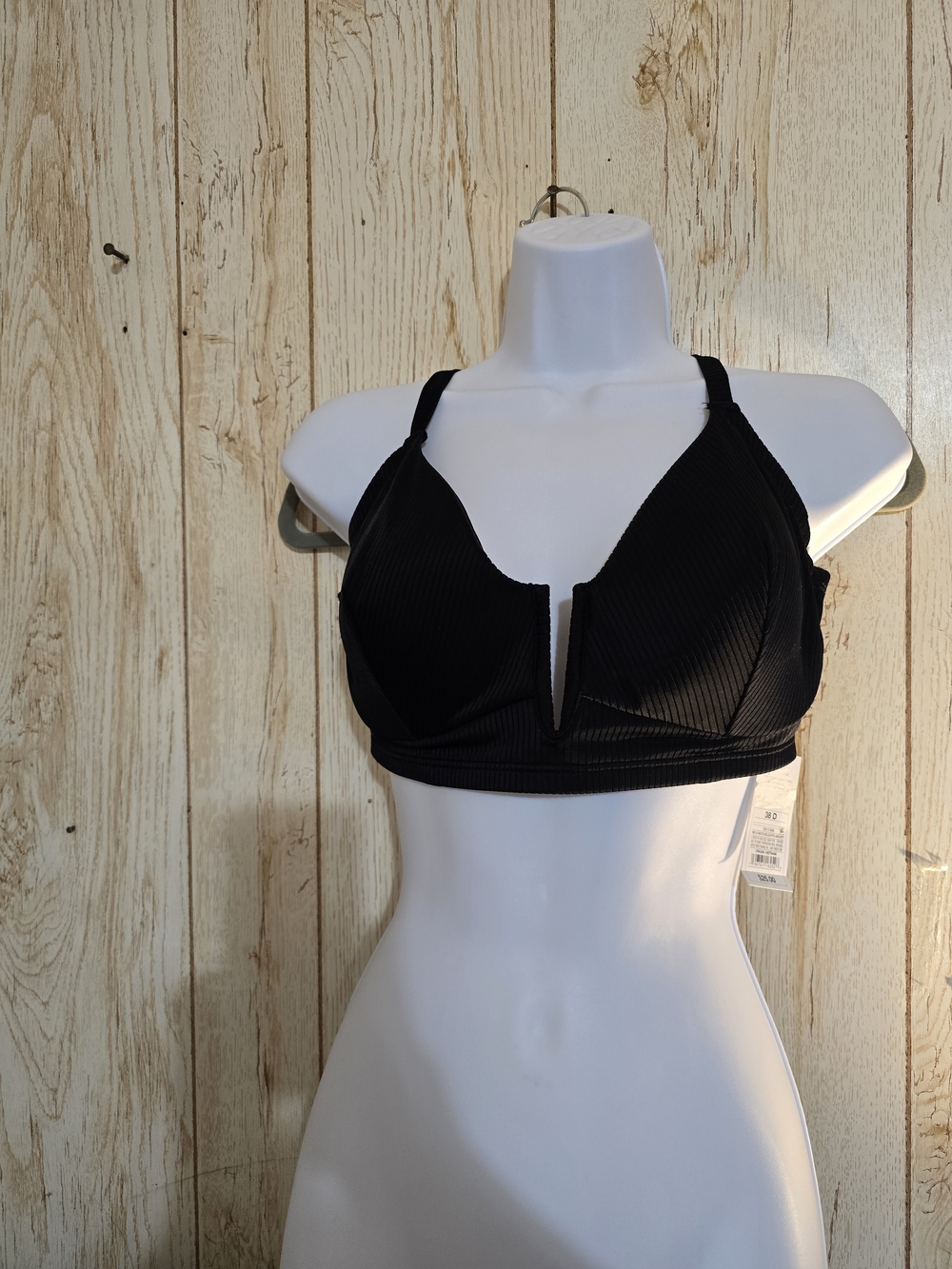 NWT Shade & Shore Black Ribbed Underwire Bikini Top 38D | Stunning
